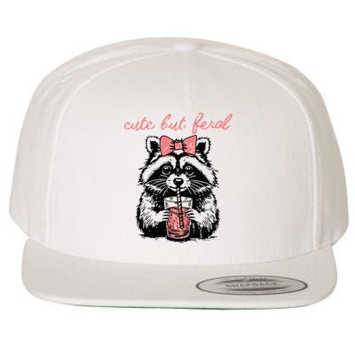 Vintage Cute But Feral Funny Raccoon With Coffee Lovers Wool Snapback Cap
