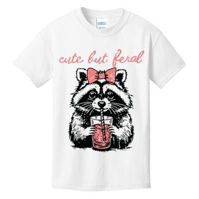 Vintage Cute But Feral Funny Raccoon With Coffee Lovers Kids T-Shirt