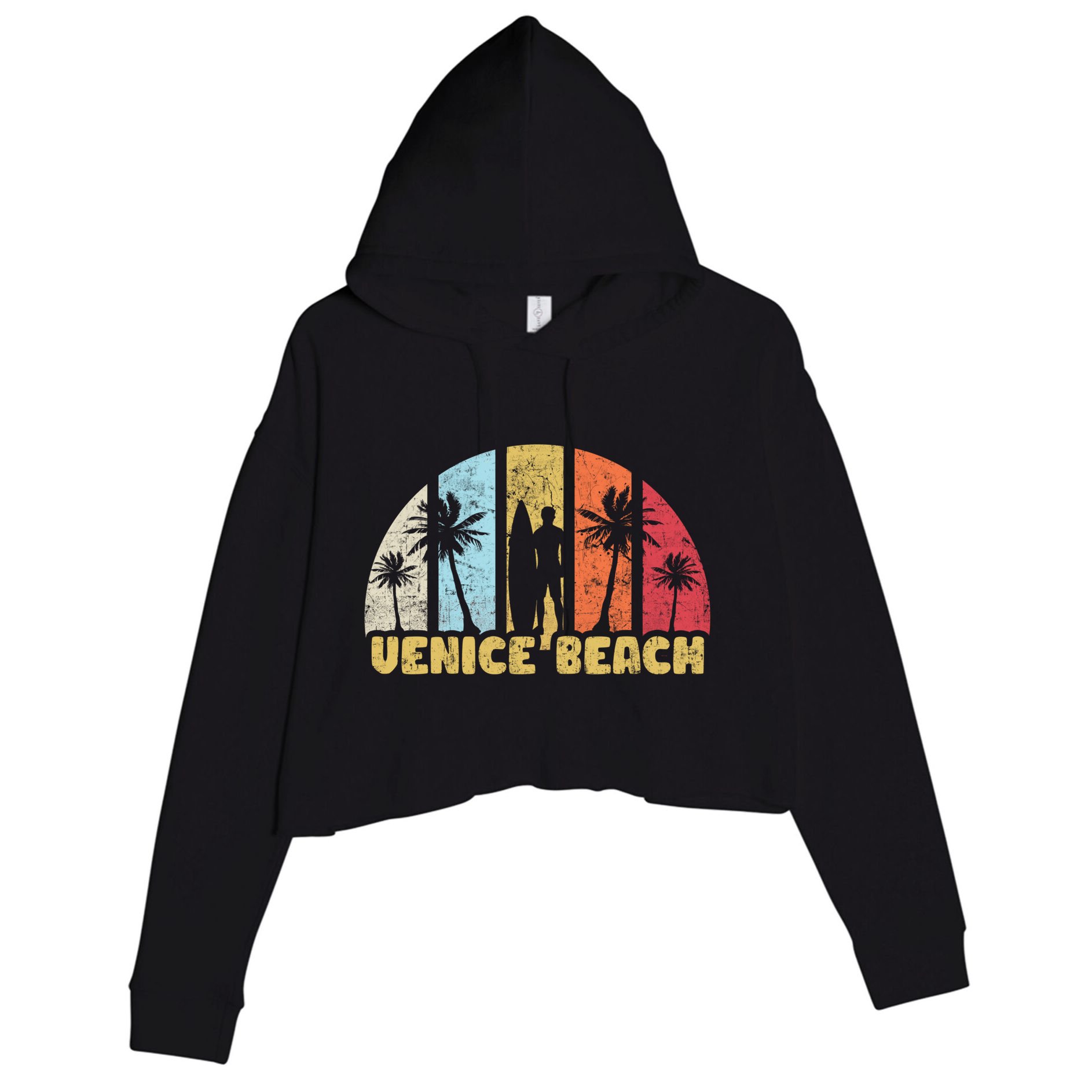 Vintage California Beach Retro Sunset Gift Crop Fleece Hoodie