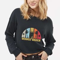 Vintage California Beach Retro Sunset Gift Cropped Pullover Crew