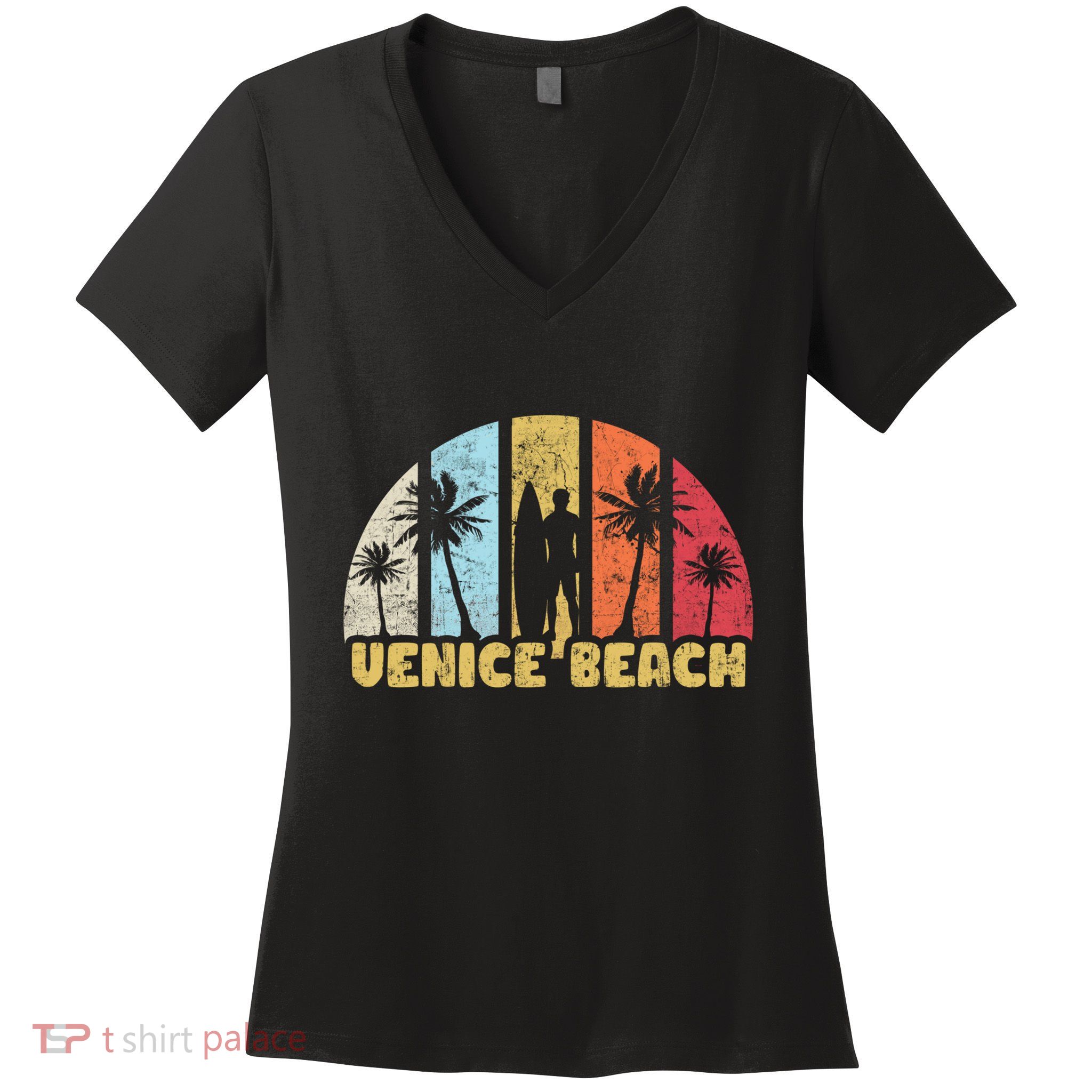 Vintage California Beach Retro Sunset Gift Women's V-Neck T-Shirt