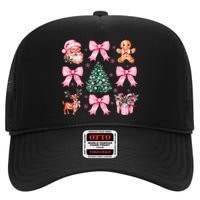 Vintage Coquette Bow Christmas Tree Santa Xmas Holiday High Crown Mesh Back Trucker Hat