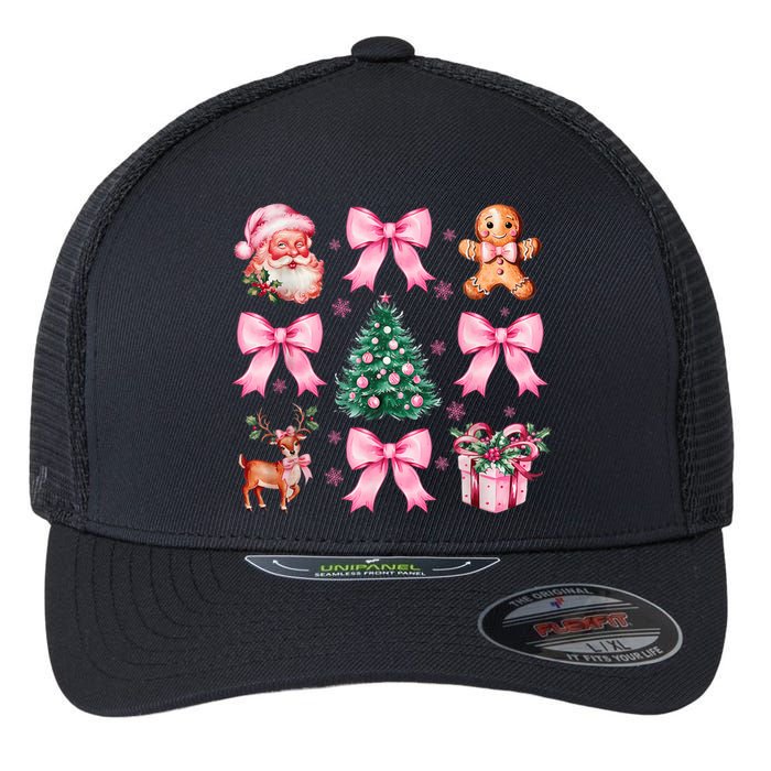 Vintage Coquette Bow Christmas Tree Santa Xmas Holiday Flexfit Unipanel Trucker Cap