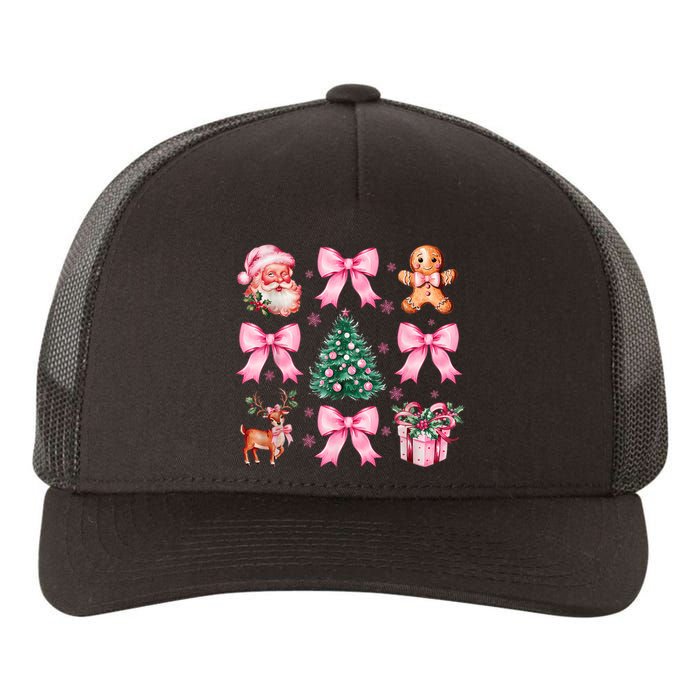 Vintage Coquette Bow Christmas Tree Santa Xmas Holiday Yupoong Adult 5-Panel Trucker Hat