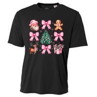 Vintage Coquette Bow Christmas Tree Santa Xmas Holiday Cooling Performance Crew T-Shirt