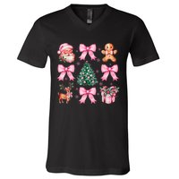 Vintage Coquette Bow Christmas Tree Santa Xmas Holiday V-Neck T-Shirt