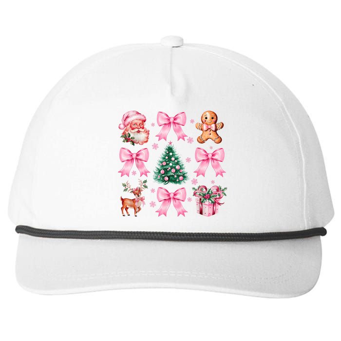 Vintage Coquette Bow Christmas Tree Santa Xmas Holiday Snapback Five-Panel Rope Hat