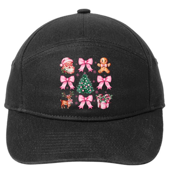 Vintage Coquette Bow Christmas Tree Santa Xmas Holiday 7-Panel Snapback Hat