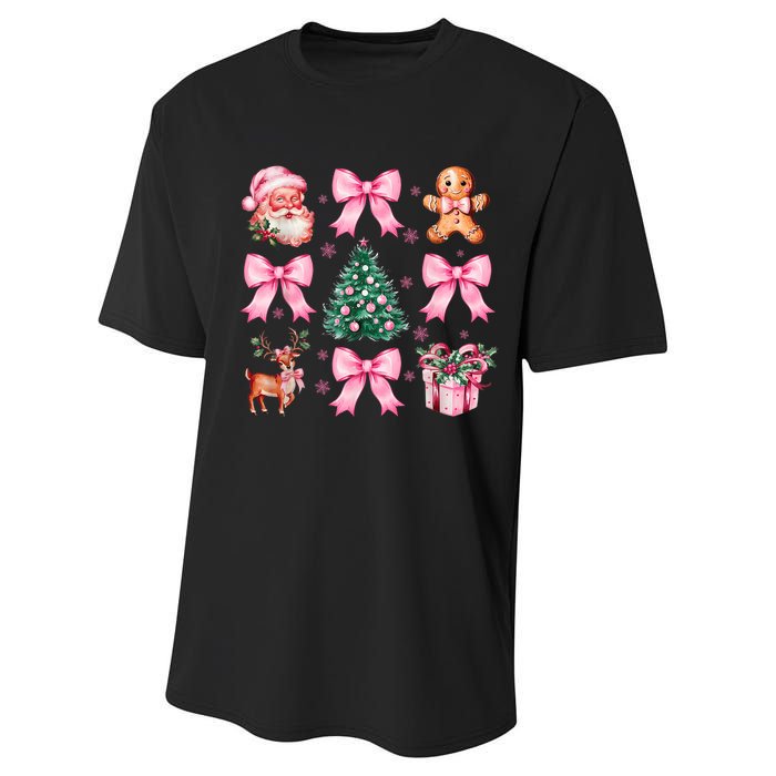 Vintage Coquette Bow Christmas Tree Santa Xmas Holiday Performance Sprint T-Shirt