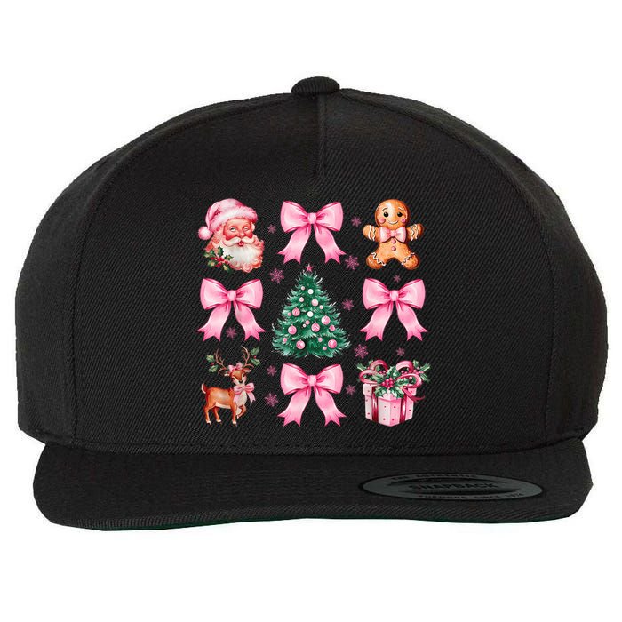 Vintage Coquette Bow Christmas Tree Santa Xmas Holiday Wool Snapback Cap