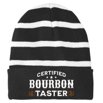 Vintage Certified Bourbon Taster For Whiskey Fan Striped Beanie with Solid Band