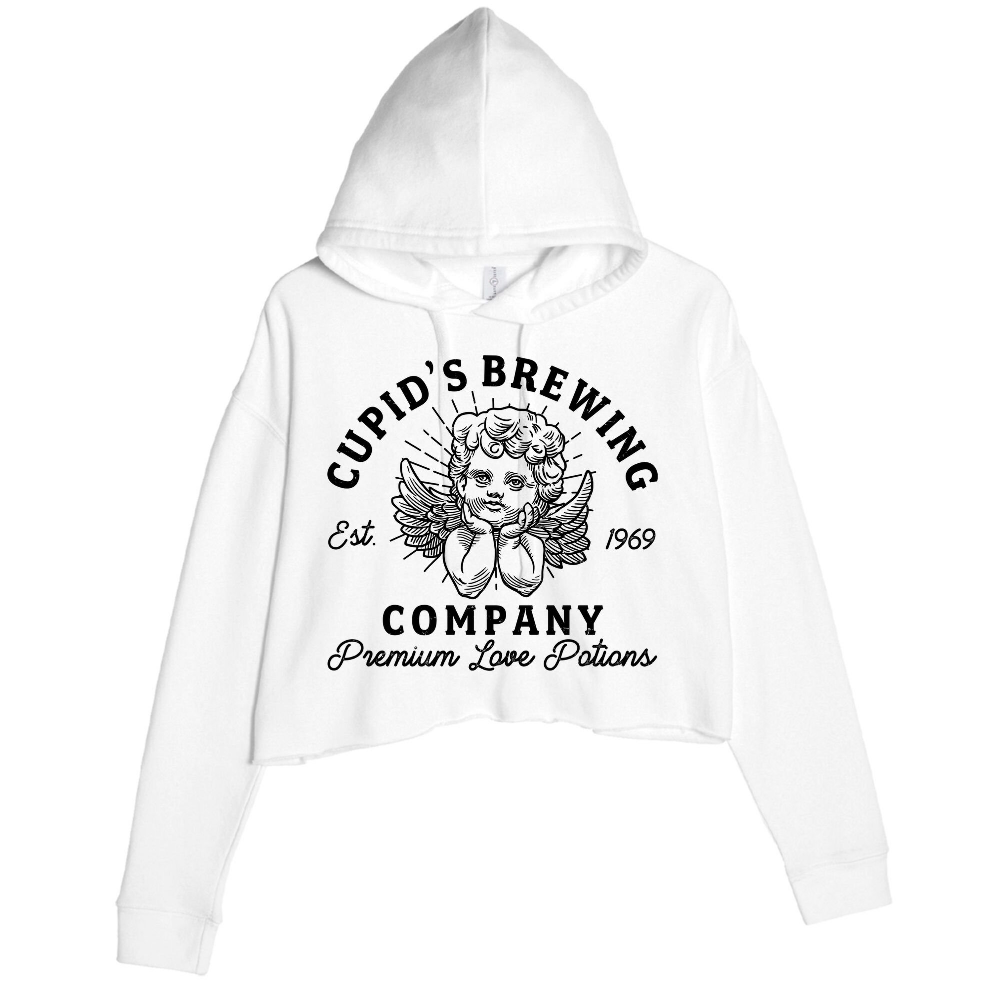 Vintage Cupid's Brewing Company Est 1969 Premium Love Potions Crop Fleece Hoodie