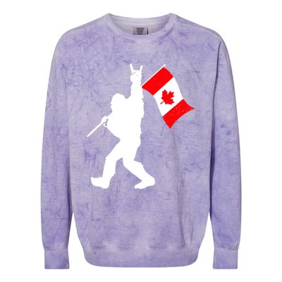 Vintage Canadian Bigfoot And Rockn Roll Funny Canada Day Colorblast Crewneck Sweatshirt