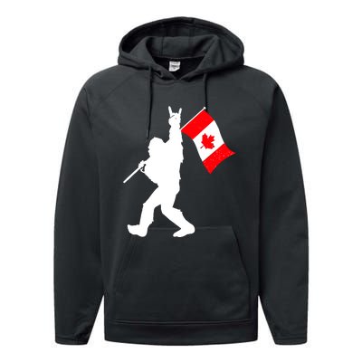 Vintage Canadian Bigfoot And Rockn Roll Funny Canada Day Performance Fleece Hoodie