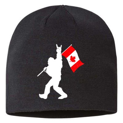 Vintage Canadian Bigfoot And Rockn Roll Funny Canada Day Sustainable Beanie