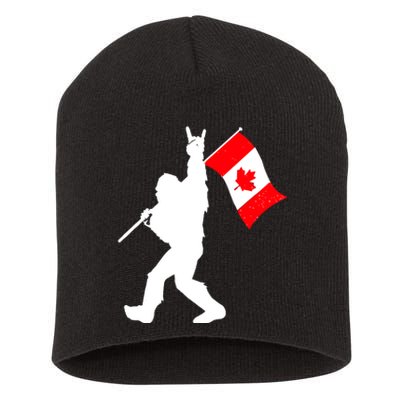 Vintage Canadian Bigfoot And Rockn Roll Funny Canada Day Short Acrylic Beanie