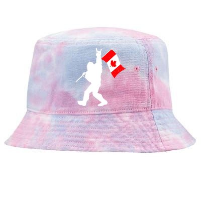 Vintage Canadian Bigfoot And Rockn Roll Funny Canada Day Tie-Dyed Bucket Hat