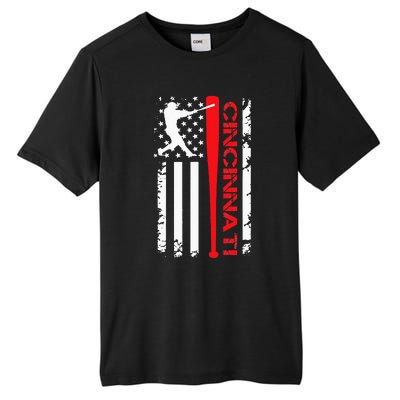 Vintage Cincinnati Baseball American US Flag Tall Fusion ChromaSoft Performance T-Shirt