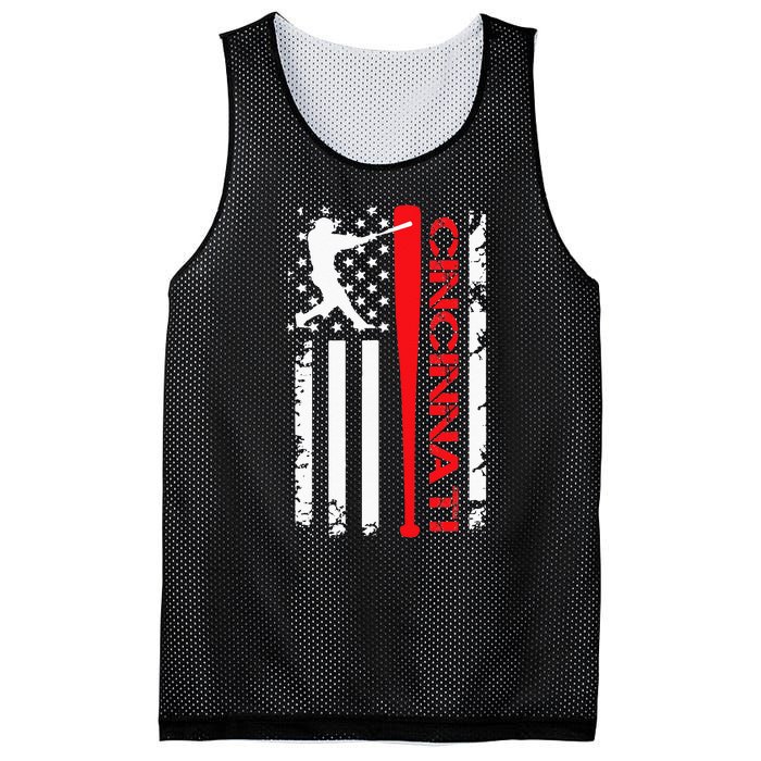 Vintage Cincinnati Baseball American US Flag Mesh Reversible Basketball Jersey Tank