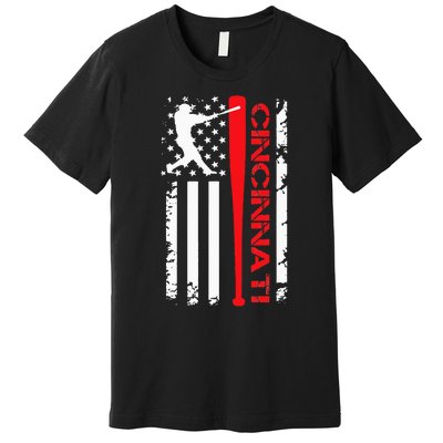 Vintage Cincinnati Baseball American US Flag Premium T-Shirt