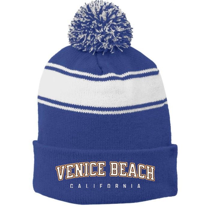 Venice California Beach Souvenir Stripe Pom Pom Beanie