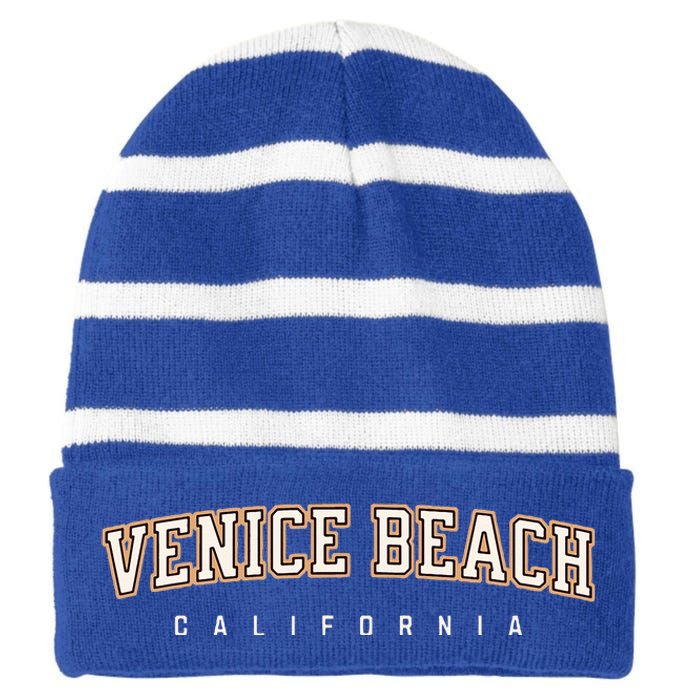 Venice California Beach Souvenir Striped Beanie with Solid Band