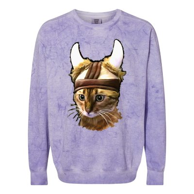 Viking Cat Bengal Kitty Scandinavian Gift Colorblast Crewneck Sweatshirt