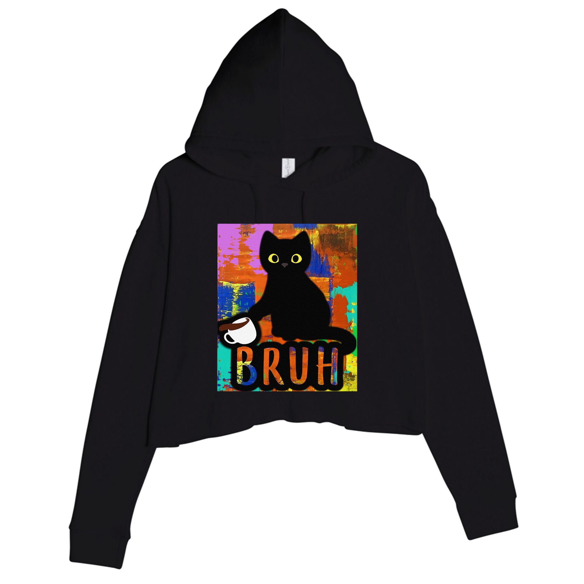 Vintage Cat Bruh Colorful Boy Girl Funny Crop Fleece Hoodie