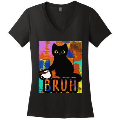 Vintage Cat Bruh Colorful Boy Girl Funny Women's V-Neck T-Shirt