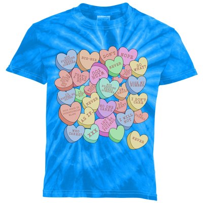 Vintage Candy Conversation Hearts For Anti Valentine's Day Gift Kids Tie-Dye T-Shirt