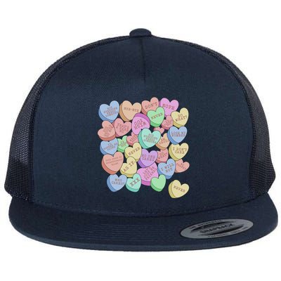 Vintage Candy Conversation Hearts For Anti Valentine's Day Gift Flat Bill Trucker Hat