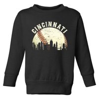 Vintage Cincinnati Cityscape Baseball Lover Toddler Sweatshirt