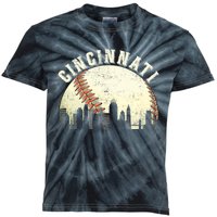 Vintage Cincinnati Cityscape Baseball Lover Kids Tie-Dye T-Shirt