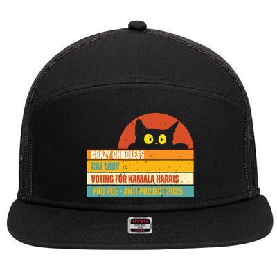 Vintage Childless Cat Ladies For Kamala Harris President 47 7 Panel Mesh Trucker Snapback Hat