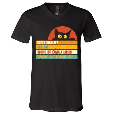 Vintage Childless Cat Ladies For Kamala Harris President 47 V-Neck T-Shirt