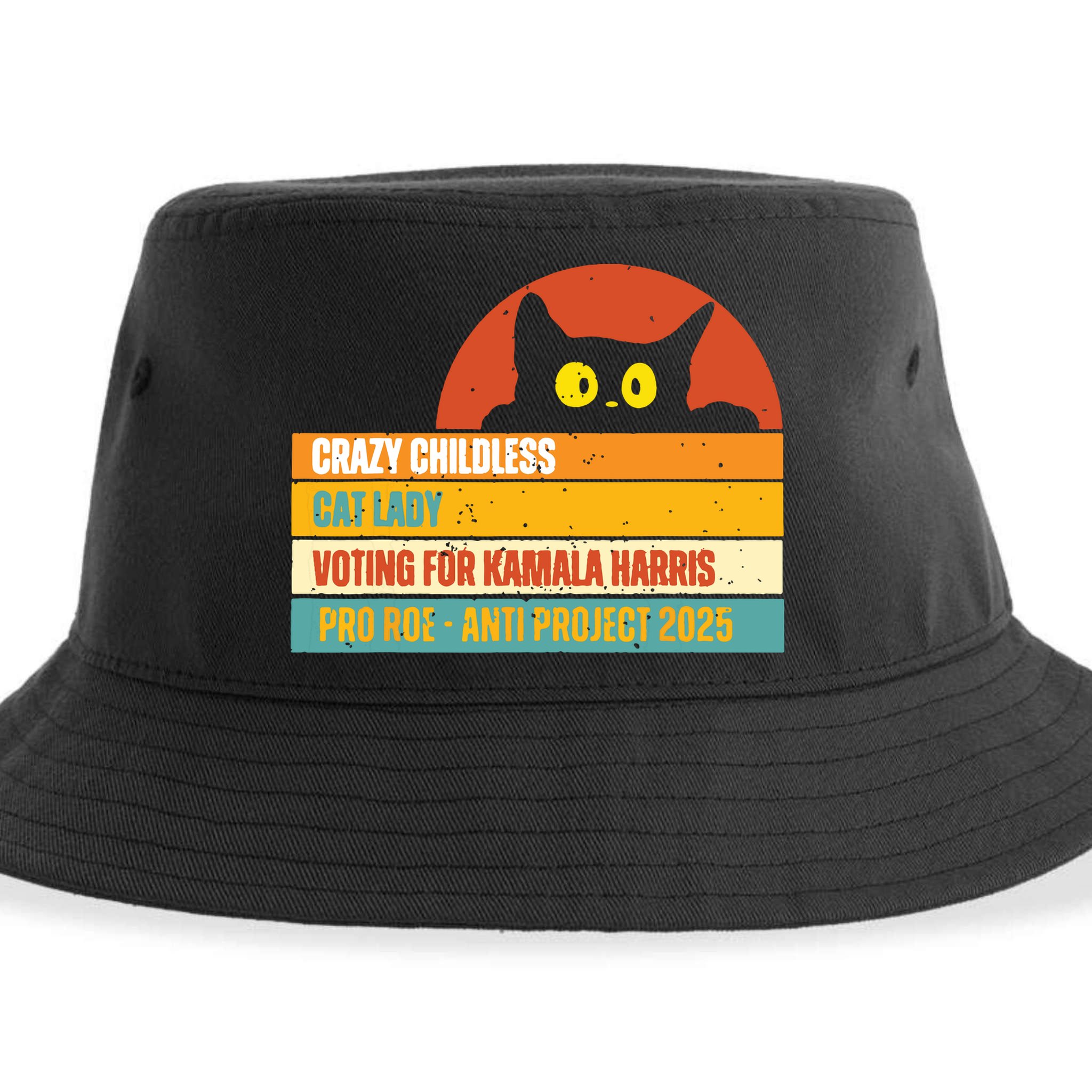 Vintage Childless Cat Ladies For Kamala Harris President 47 Sustainable Bucket Hat