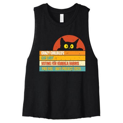 Vintage Childless Cat Ladies For Kamala Harris President 47 Women's Racerback Cropped Tank