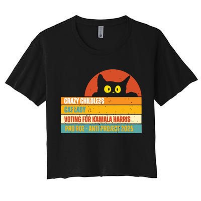 Vintage Childless Cat Ladies For Kamala Harris President 47 Women's Crop Top Tee