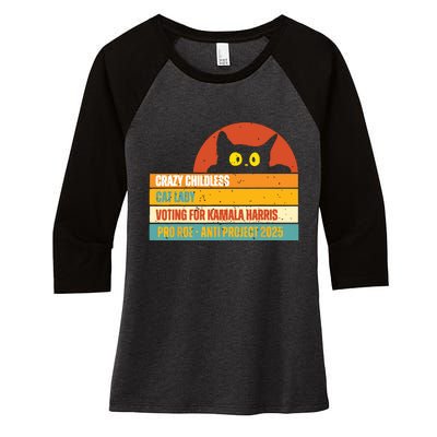 Vintage Childless Cat Ladies For Kamala Harris President 47 Women's Tri-Blend 3/4-Sleeve Raglan Shirt