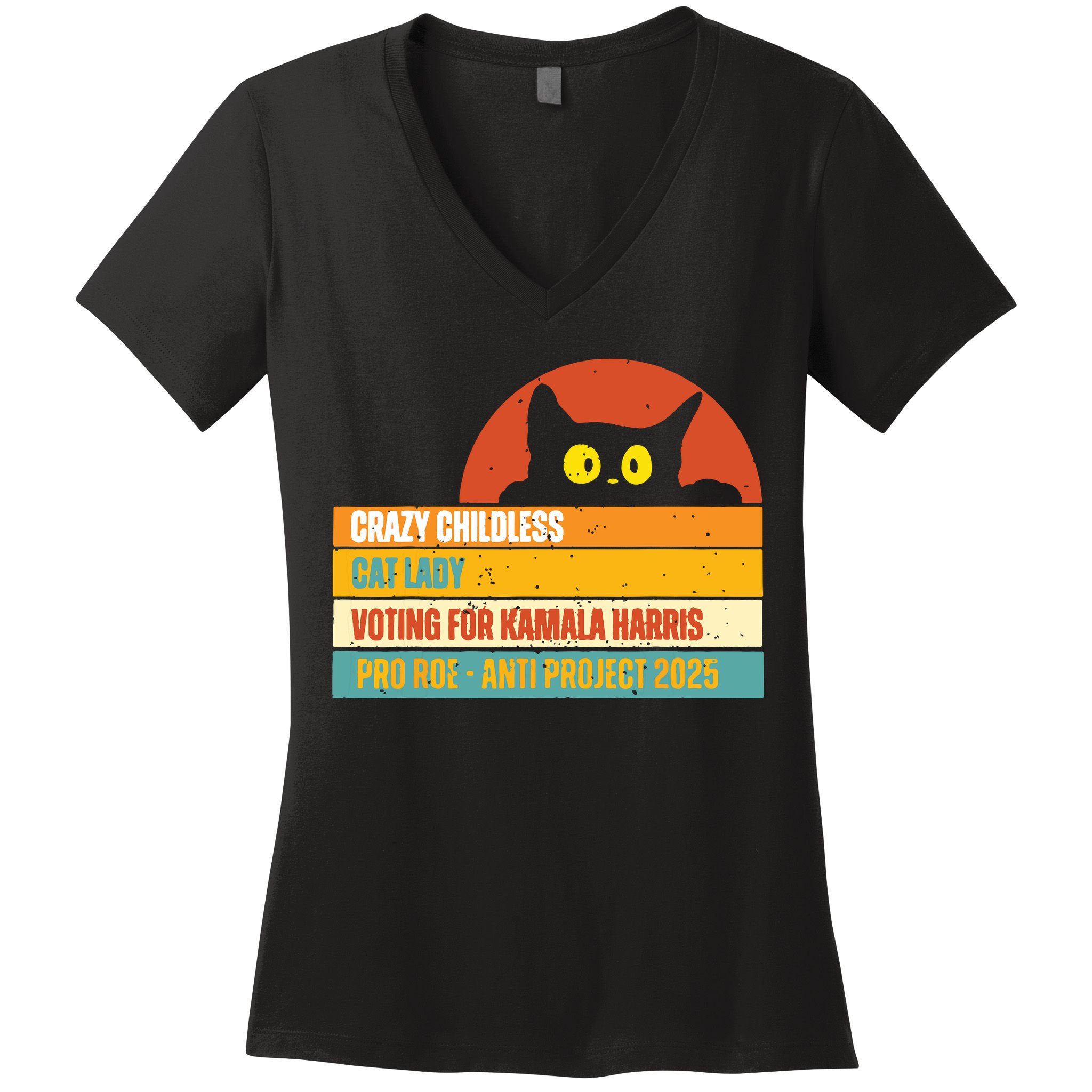 Vintage Childless Cat Ladies For Kamala Harris President 47 Women's V-Neck T-Shirt