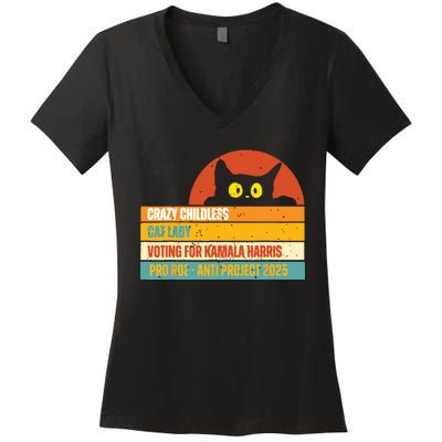 Vintage Childless Cat Ladies For Kamala Harris President 47 Women's V-Neck T-Shirt