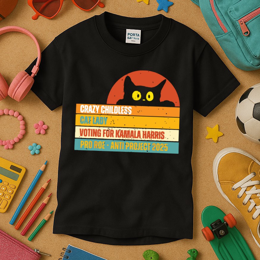 Vintage Childless Cat Ladies For Kamala Harris President 47 Kids T-Shirt
