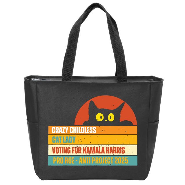 Vintage Childless Cat Ladies For Kamala Harris President 47 Zip Tote Bag