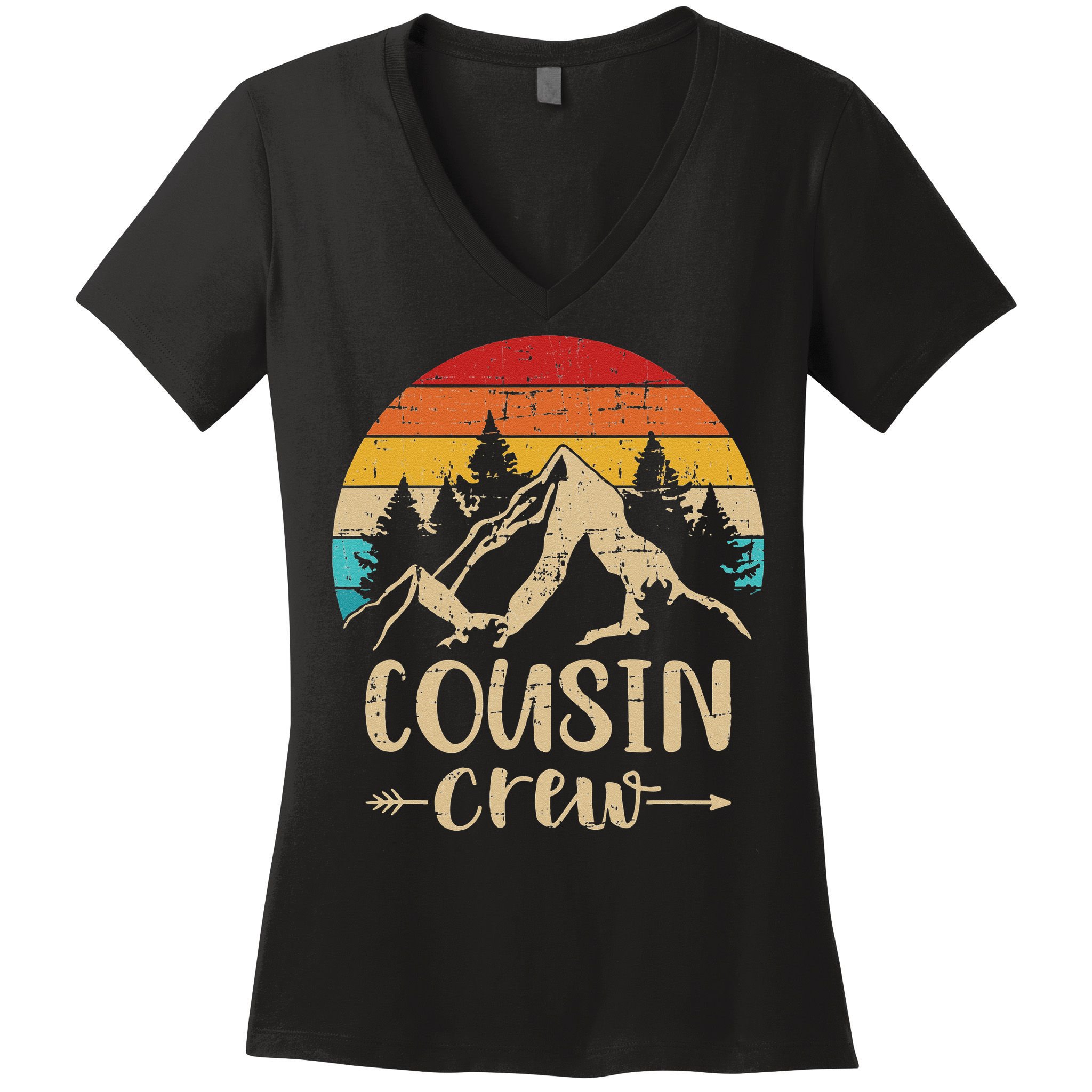 Vintage cousin crew summer camp mountains Women's V-Neck T-Shirt