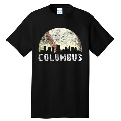 Vintage Columbus Cityscape Baseball Lover Men Women Kids Tall T-Shirt