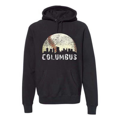 Vintage Columbus Cityscape Baseball Lover Men Women Kids Premium Hoodie