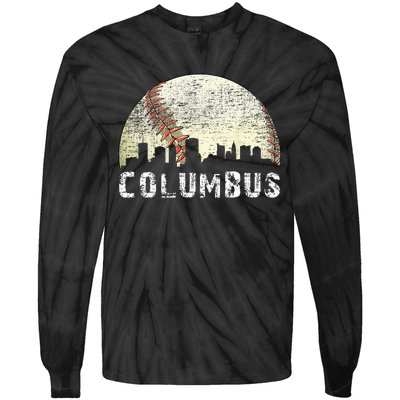 Vintage Columbus Cityscape Baseball Lover Men Women Kids Tie-Dye Long Sleeve Shirt