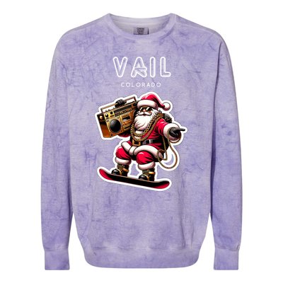 Vail Colorado Christmas Snowboard Santa Claus Gift Colorblast Crewneck Sweatshirt