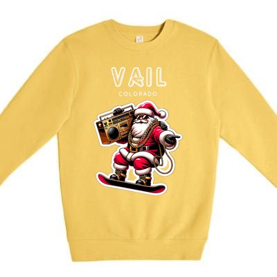 Vail Colorado Christmas Snowboard Santa Claus Gift Premium Crewneck Sweatshirt