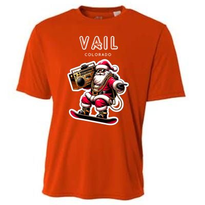 Vail Colorado Christmas Snowboard Santa Claus Gift Cooling Performance Crew T-Shirt